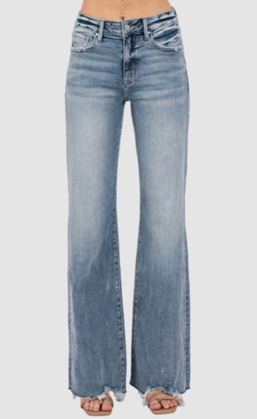 High Rise Vintage Flare Frayed Hem Jean