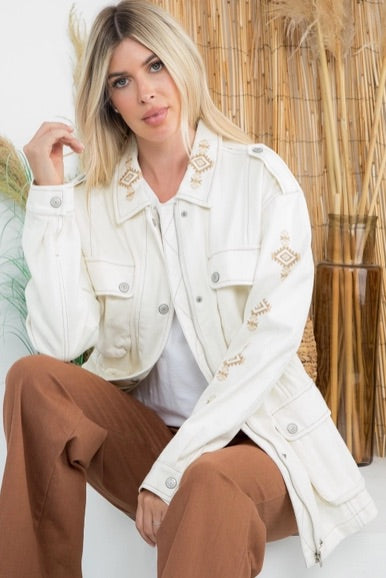 Stone Washed Embroidered Anorak Jacket