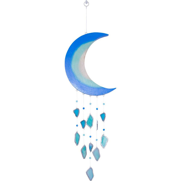 Wooden Crescent Moon with Glass Windchimes
