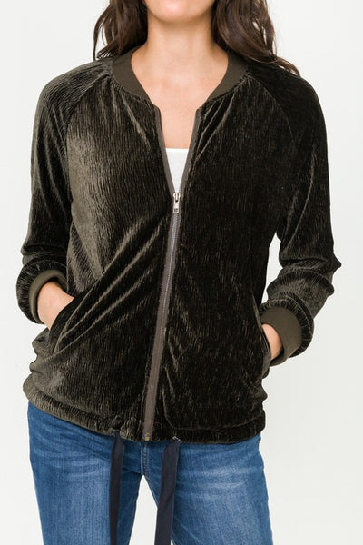 Crinkle Velvet Bomber Jacket
