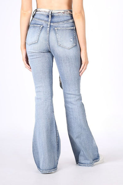 Chelsea High Rise Distressed Flare Jeans