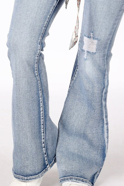 Chelsea High Rise Distressed Flare Jeans