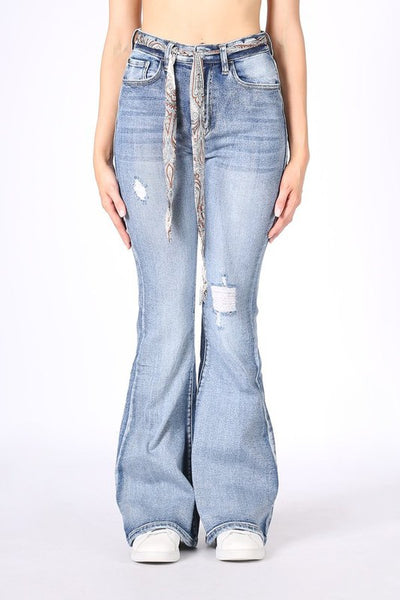 Chelsea High Rise Distressed Flare Jeans