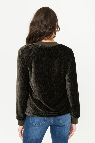 Crinkle Velvet Bomber Jacket