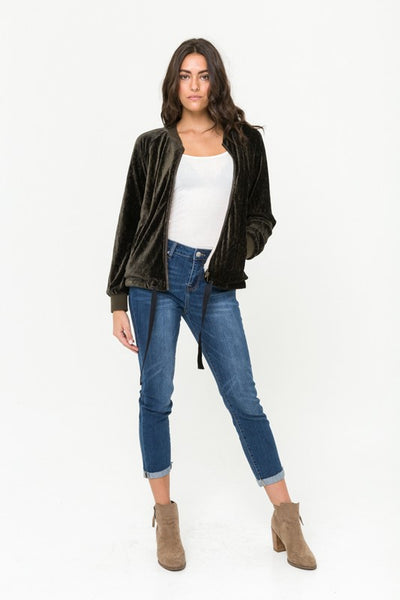 Crinkle Velvet Bomber Jacket