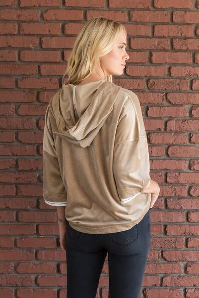 Rib Banded Dolman Sleeve Velvet Hoodie