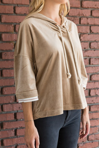 Rib Banded Dolman Sleeve Velvet Hoodie
