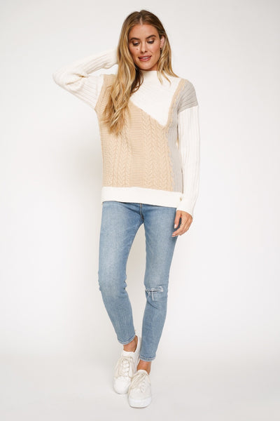 Kelsey Color Block Mock Neck Sweater