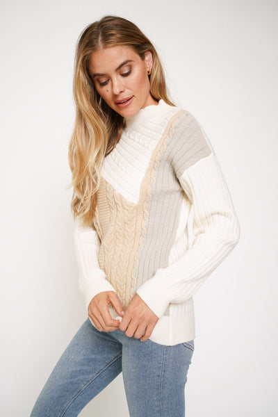 Kelsey Color Block Mock Neck Sweater