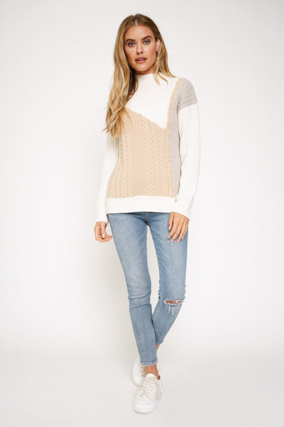 Kelsey Color Block Mock Neck Sweater
