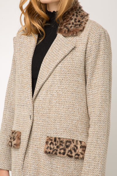Shelby Leopard Fur Collar Coat