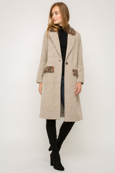 Shelby Leopard Fur Collar Coat