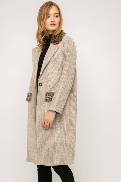 Shelby Leopard Fur Collar Coat