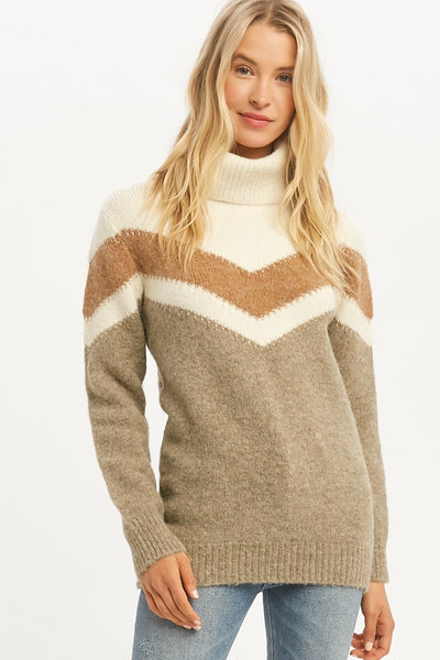 Melissa Color Block Turtle Neck Sweater