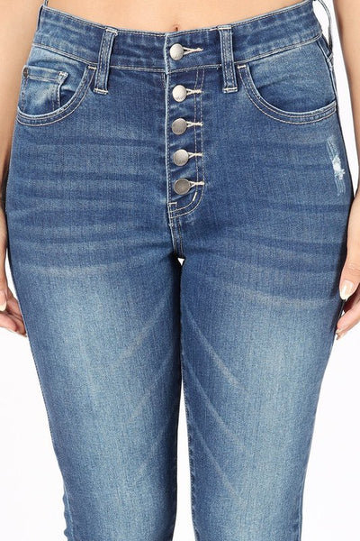 Peyton High Waisted Button Front Skinny Stretch Jeans