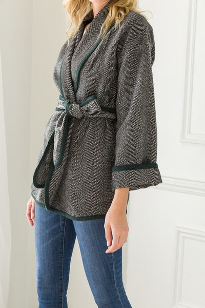 Waist Tie Tweed Jacket