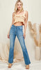 High Rise Out-Stitch Pockets Flare Jeans