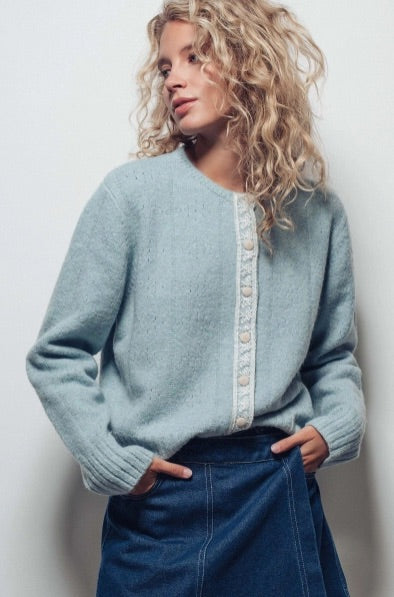 Lace Trim Wool Blend Cardigan