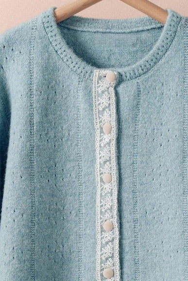 Lace Trim Wool Blend Cardigan