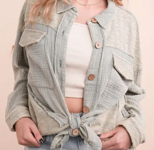 Mineral Washed Oversized Gauze Shacket Jacket