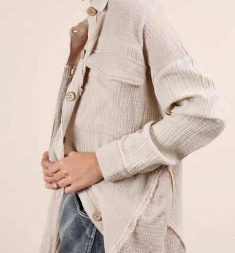 Mineral Washed Oversized Gauze Shacket Jacket