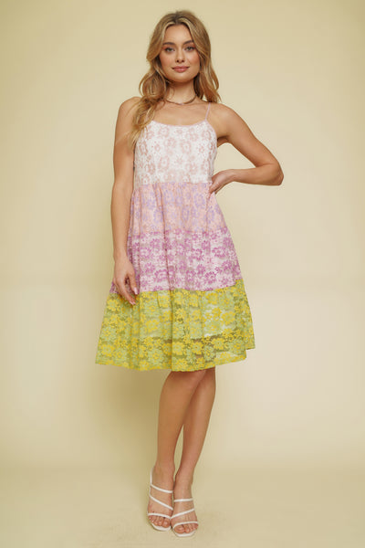 Gabriella Color Block Flower Lace Midi Dress