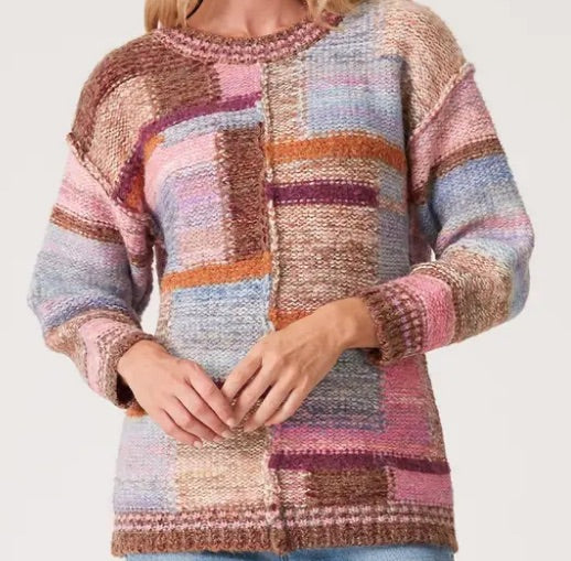 Oversized Multicolor Mixed Patchwork Pullover