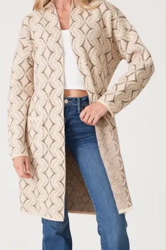 Western Diamond Jacquard Belted Cardigan