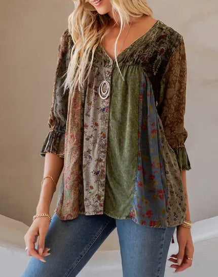 Vintage Bohemian Patchwork Velvet Top