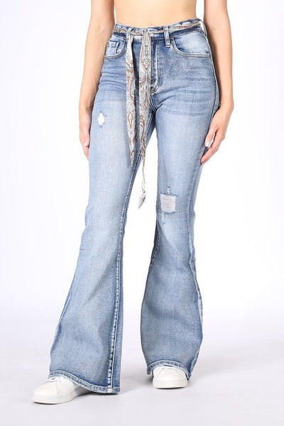 Chelsea High Rise Distressed Flare Jeans