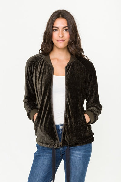 Crinkle Velvet Bomber Jacket