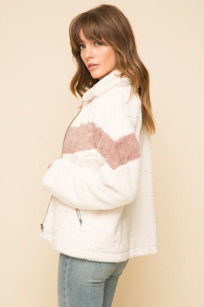 Lana Color Block Fur Bomber Jacket