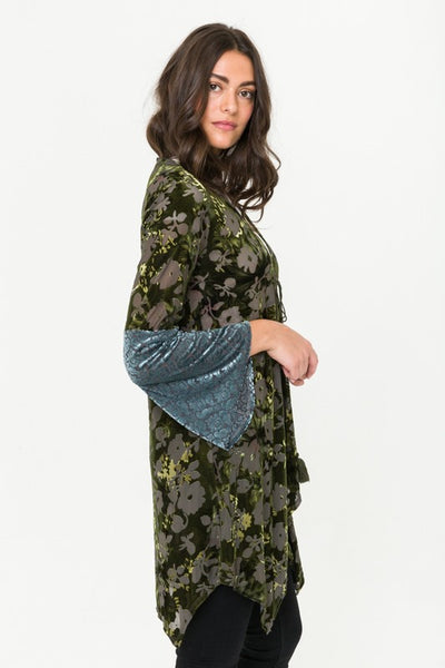Trisha Tassel Tie Burnout Velvet Kimono