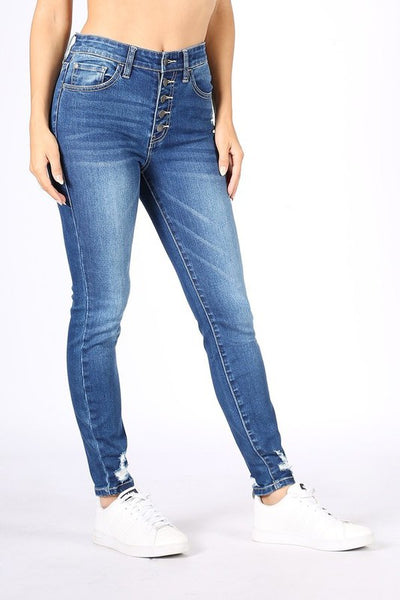 Peyton High Waisted Button Front Skinny Stretch Jeans
