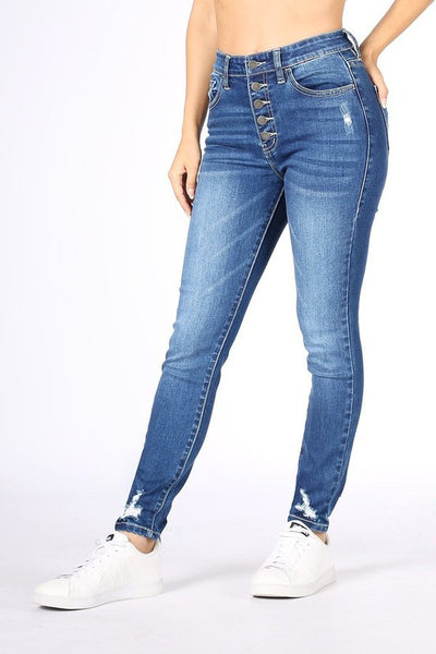 Peyton High Waisted Button Front Skinny Stretch Jeans