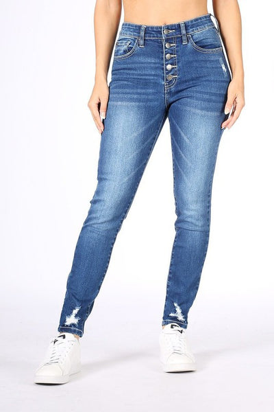Peyton High Waisted Button Front Skinny Stretch Jeans