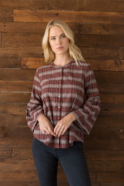 Mixed Plaid Shirt with Bell Sleeves