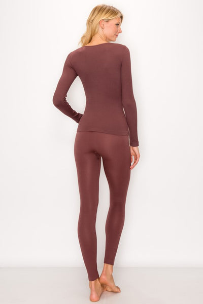 Ribbed Long Sleeve Top and Leggings Lounge Set