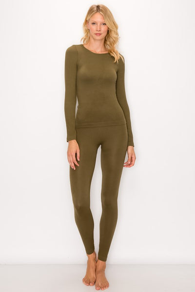 Ribbed Long Sleeve Top and Leggings Lounge Set